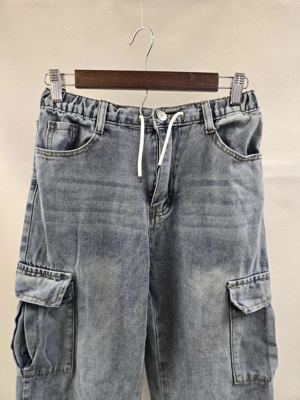 SHEIN Jeans Youth 16 Blue Cargo Elastic Waist Drawstring Pockets Denim